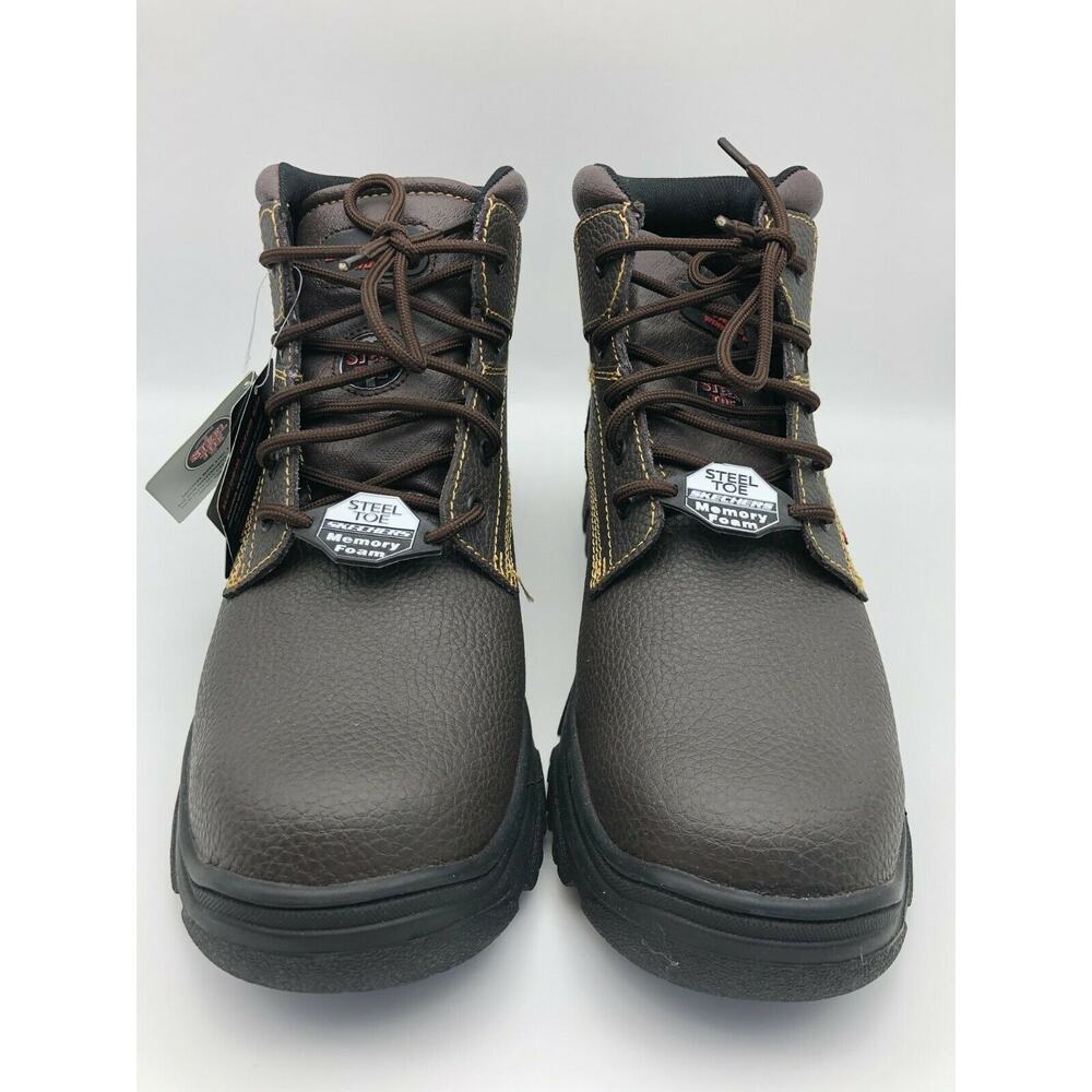Skechers Men's 77143MC Brown Leather Steel Toe Safety Boots Lace Up Size US 13 - Picture 10 of 12